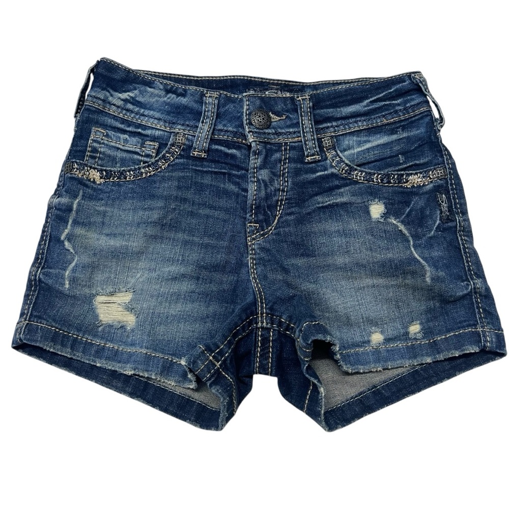 Silver Jean Co. Women’s Distressed Embroidered Jean Shorts Sz. 26”W